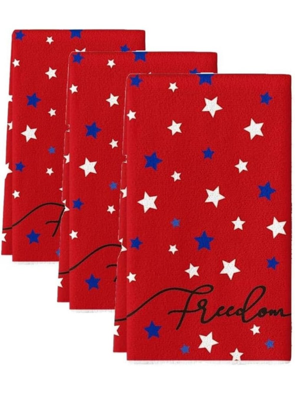 Patriotic 4th of July Kitchen Towels Set | Red Freedom Stars Dish Towels, 18x26